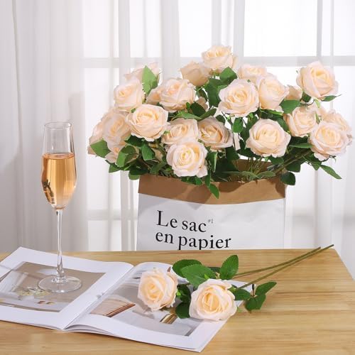 36 Pcs Champagne Artificial Roses with Long Stems