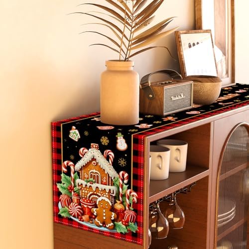 Rvsticty Gingerbread Christmas Table Runner,Xmas Decorations for Home Decor