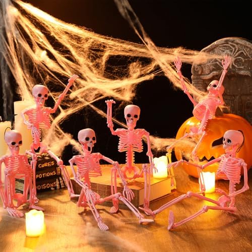 Geelin 6 Pack Halloween Pink Skeleton 16" Posable Hanging Decorations