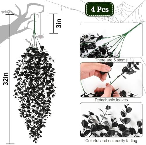 Waipfaru 4Pcs Artificial Hanging Plants, Black Halloween Wall Decor