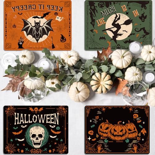 Halloween Plastic Placemats Set of 6 Black Gothic Bat Mat 17×13×0.04 in