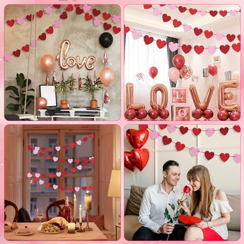 OHOME Valentines Day Decorations - Heart Valentines Garland - 40 Pack Valentine's Day Backdrop Banner Valentine's Day Accessories Party Favors for Door Wall Classroom School Home-Valentines Day Decor