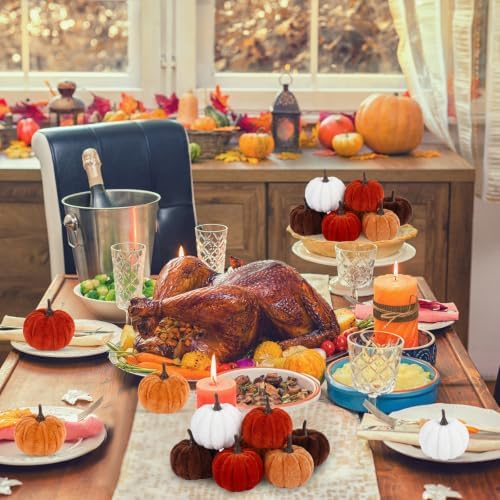 16 PCS Fall Autumn Artificial Velvet Pumpkins Mini Faux Pumpkins
