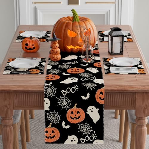 XCHI Halloween Ghost Pumpkin Table Runner for Table Decoration 13x60 Inch