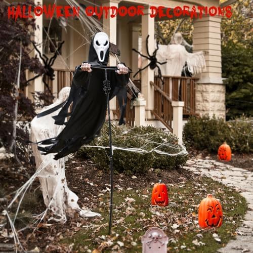 LarpGears Halloween Scarecrow Ghost Outdoor Decorations, 7.5Ft Halloween Rotatable Flying Ghost Home Decoration for Outdoor Garden, Porch, Yard