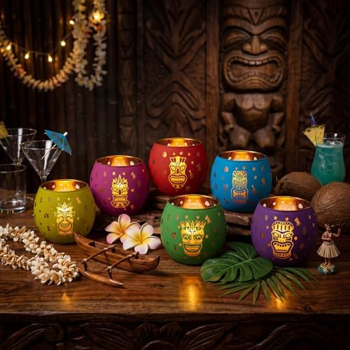 Jingmore 6 Pcs Glass Votive Holders, Hawaiian, Multicolor