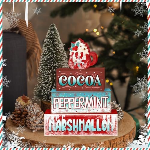 Britimes Christmas Tiered Tray Decor Set, 4 Pack, Wooden Table Sign, Winter