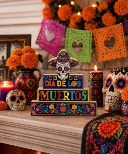 Putuo Decor Day of The Dead Table Decor Sugar Skull Dia De Los Muertos Sign
