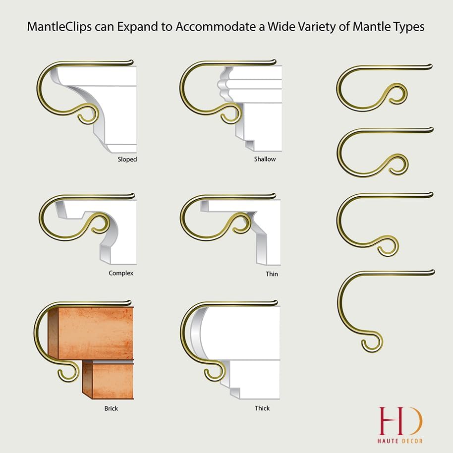 Haute Decor The Original MantleClip® Stocking Holder - 2 Pack (Antique Brass) - for Mantels up to 3 inches Thick