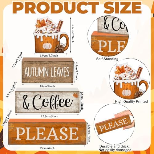Lineshading 4 Pcs Fall Coffee Table Decor Fall Decor for Home Pumpkin Latte