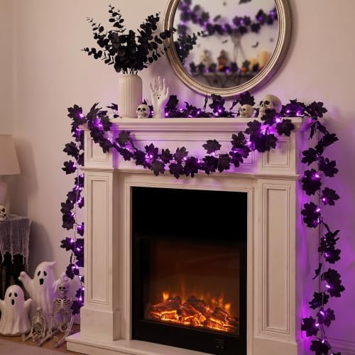 Ouddy Decor 2 Pack Halloween Garland with Lights Decor 20 Ft 60 Led, Purple