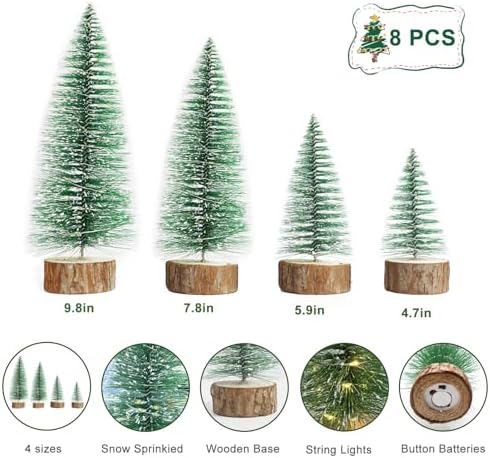 8 PCS Mini Christmas Trees with Lights, 4 Sizes Artificial Christmas Trees