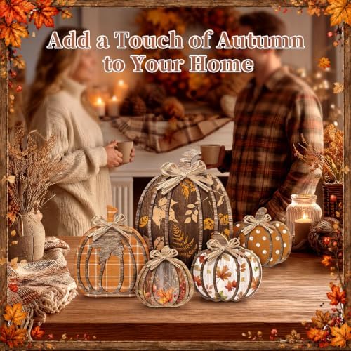 5 Pcs Fall Retro Pumpkin Decor for Home Autumn Wooden Table Centerpiece