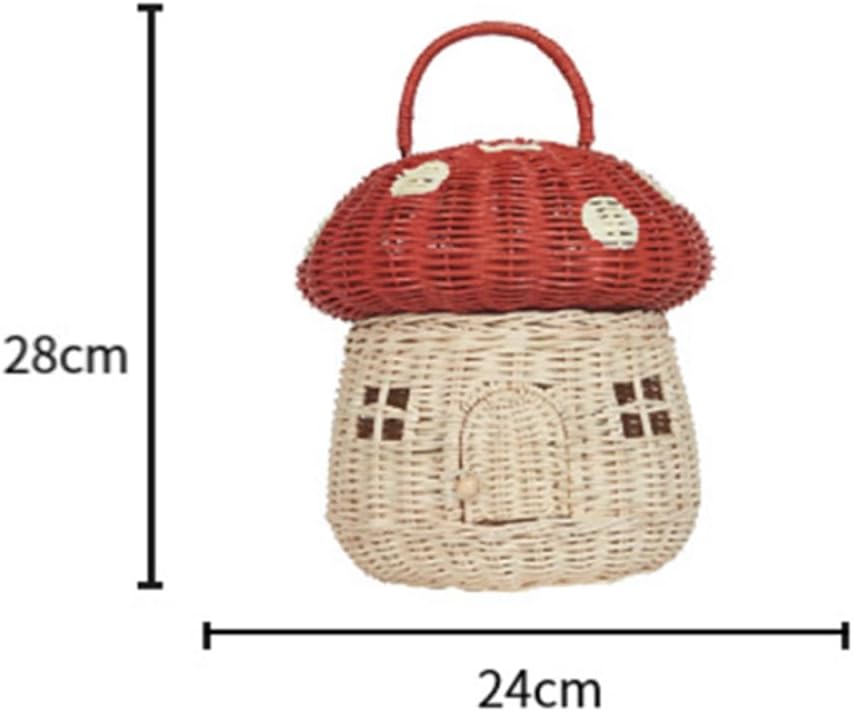 Handmade Rattan Mushroom-Shaped Storage Basket- Handmade Handcrafted Decoration Artwork Rattan / Red