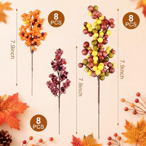 24 Pcs Fall Berry Stems, Autumn Artificial Floral Picks for Vase, 11" Red