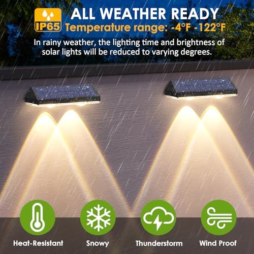 Solar Fence Lights Outdoor, 2700/4000/6000K 3 Mode, 8-12H, Black, 8 Pack