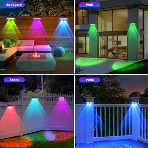 LIANGLOME Solar Fence Lights Outdoor, 2PK RGB Solar Lights for Outside Backyard, Patio, Deck Fence, Stair Handrail