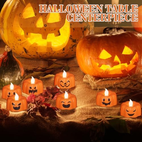 GenSwin Pumpkin Halloween Flameless Candles Battery Operated with Timer