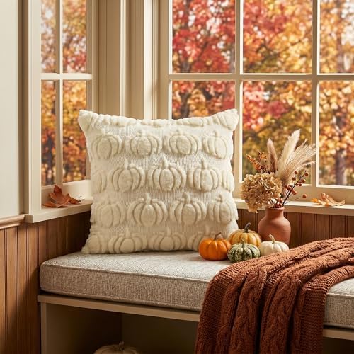 AVOIN colorlife Blue Beige Fall Pumpkin Throw Pillow Covers 18x18 Inch