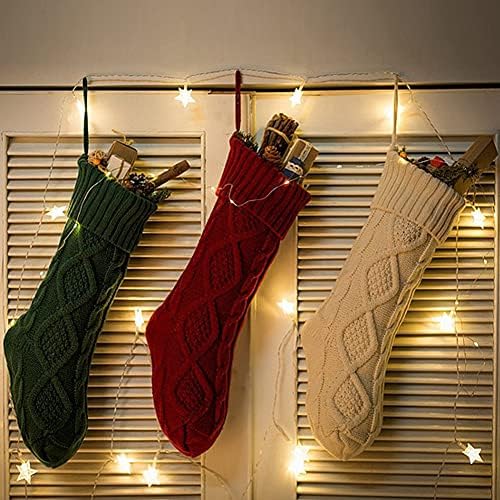 Nanou 18” Knitted Christmas Stockings, 1 Pack, Rose Pink Body & Ivory Cuff