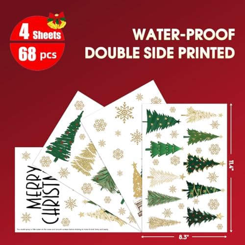 Horaldaily 68 PCS Christmas Window Cling Sticker, Christmastree Home Party Supplies Shop Window Glass Display Decoration