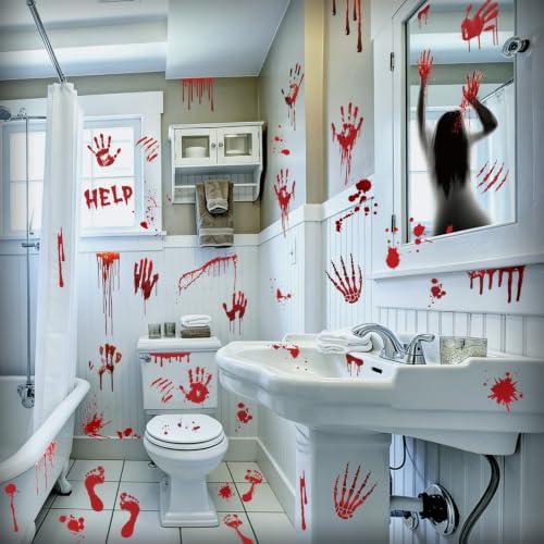 Halloween Bloody Handprint Footprint Horrible Window Bathroom Floor Decor