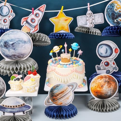 12 PCS Space Theme Party Decorations Outer Space Honeycomb Centerpieces
