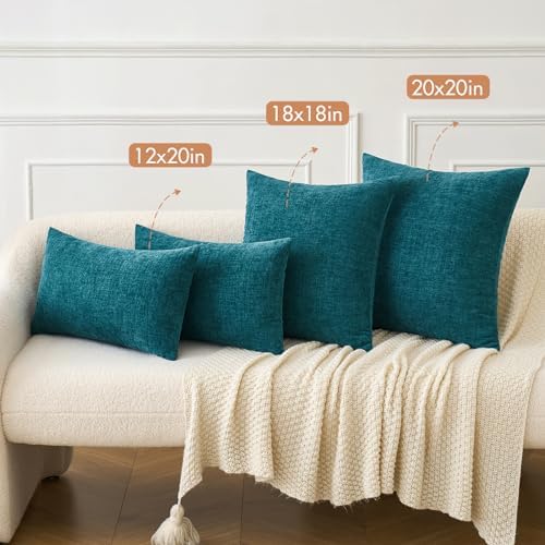 MIULEE Soft Chenille Throw Pillow Covers Dark Teal 20x20 Inch Pack of 2