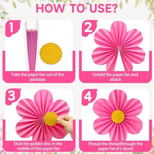 ADLKGG 12 Pcs Pink Purple Party Decorations, Paper Fans Flower Wall