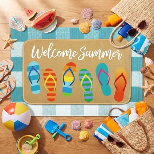 Tinideya 2 Pcs Summer Flip Flop Door Mat Outdoor Layered Entrance Rug