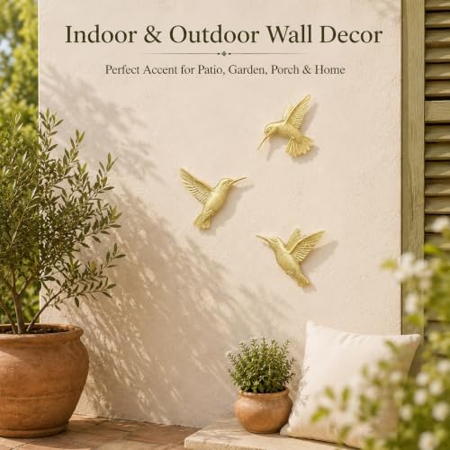 GUSFREUD 3D Hummingbird Wall Decor Set - Gold Resin Bird Wall Decor for Living Room, Bedroom and Gallery Walls