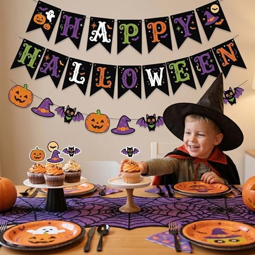 Halloween Banner Spooky Horror Bunting Garland Party Decorations for Indoor Fireplace Mantle Wall Home Decor
