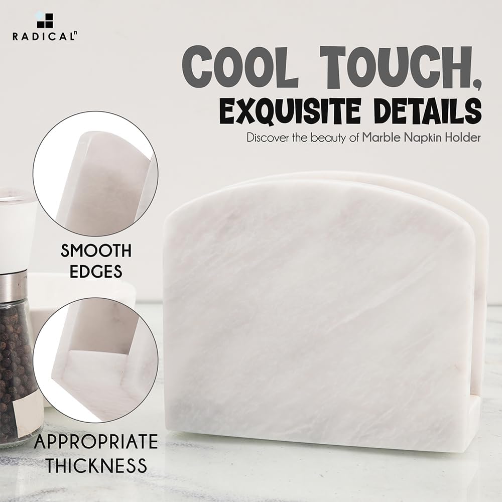 Marble Napkin Holder 5.5" Handmade Dining Table Napkins Holder / White