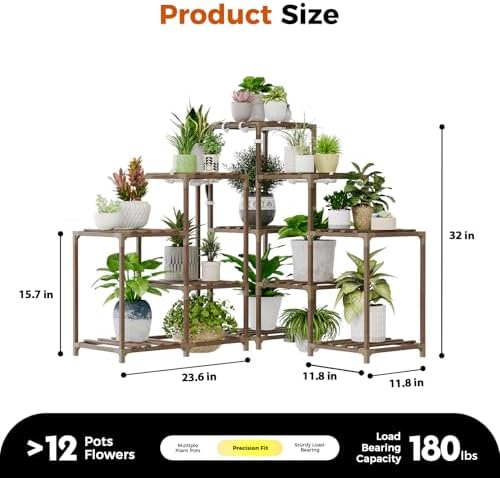 Bamworld Plant Stand with Grow Lights for Indoor Plants 11 Potted