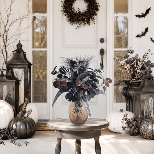 25 Pcs Black Halloween Floral Picks Gothic Bouquet Decor 17"