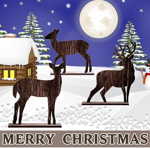 Barydat 4 Pcs Christmas Table Decorations Wooden Centerpiece, Reindeer