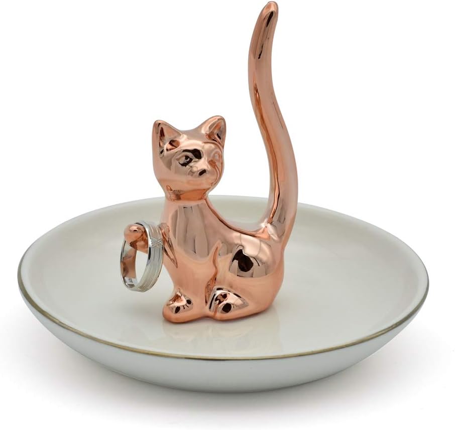 Rings Holder Jewelry Storage Dish Trinket Tray Decorative / One Size / Rose Gold Lucky Kitten