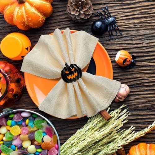 Halloween Napkin Rings Set of 6, Black Ghost Pumpkin Napkin Rings Holders Metal Buckle Serviette for Halloween, Horror Theme Party, Autumn Holiday, Dining Table Decoration