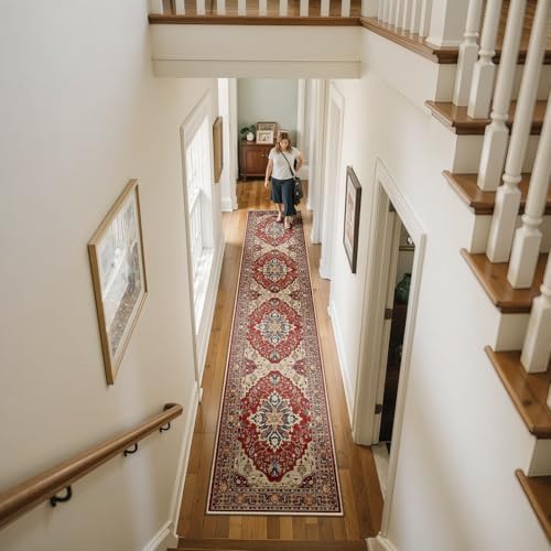 RELEANY Washable Area Rug, Runner 2'x10', Red/Blue