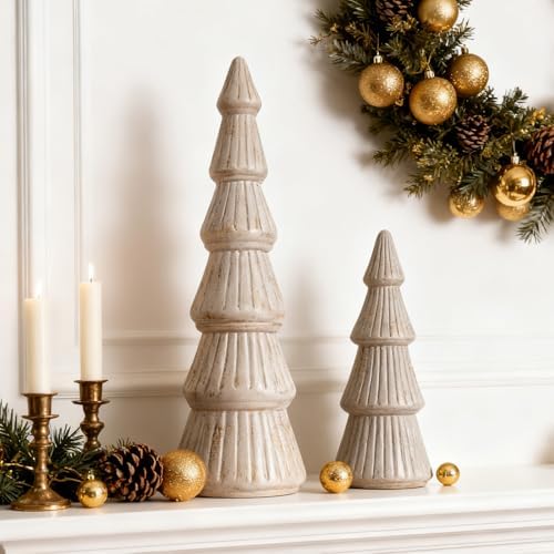 WONDROUS' DECO Wooden Christmas Tree Figurine, Tabletop Pink and Gold