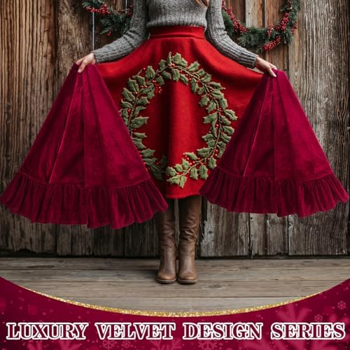 Velvet Christmas Tree Skirt, 72 Inches, Bow Style, Red