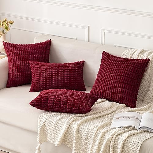 MIULEE Euro Sham Corduroy Decorative Throw Pillow Covers 24x24 Burgundy