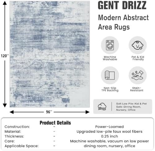 8x10 Area Rugs for Living Room: Washable Abstract Blue White Badroom Carpet