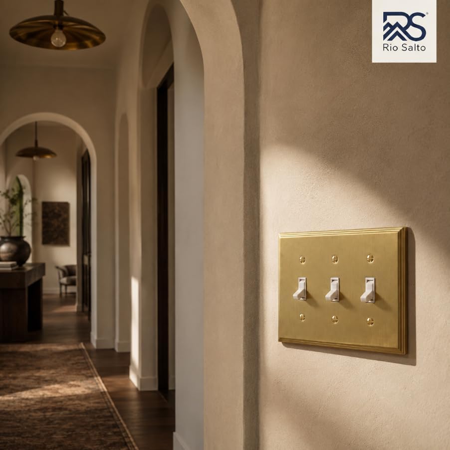 Rio Salto Decorative 3 Light Switch Cover Triple Toggle Switch Plate Flip Switch BRASS Brushed Brass Gold Premium Wall