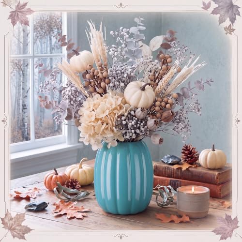 Beeveer 6.7 Inch Ceramic Pumpkin Vase, Large Blue Pumpkin Utensil Holder