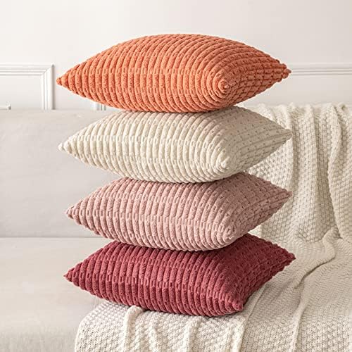 MIULEE Corduroy Decorative Throw Pillow Covers 16x16 Coral Pack of 2