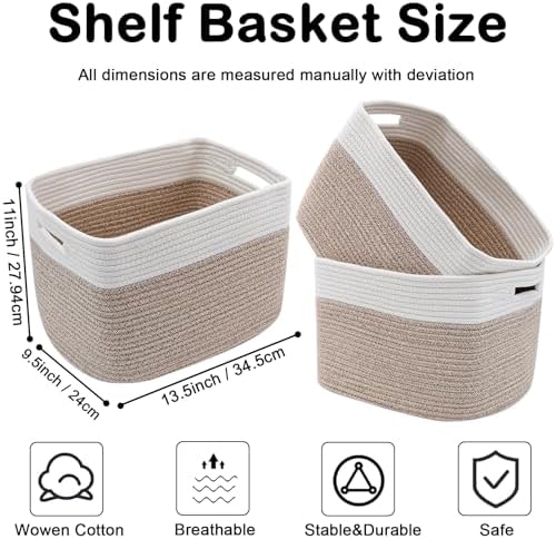 Woven Rope Storage Baskets / 3pc-white&brown / 13.5 x 11 x 9.5 / Set of 3