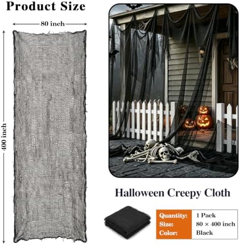 ZeeDix Halloween Black Creepy Cloth 80 × 400 Inch Giant Spooky Cheesecloth Decoration Scary Gauze Cloth for Halloween Party Supplies Haunted Houses Outdoor Yard Home Wall Doorways Decor