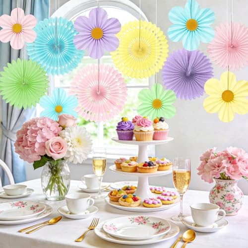 ADLKGG 12 Pcs Pastel Paper Fans, Macaron Flower Wall Backdrop
