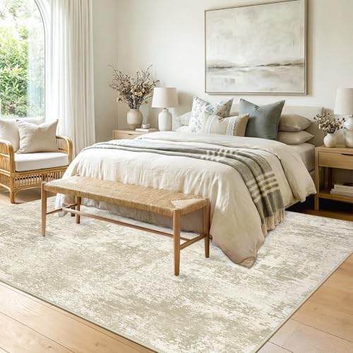 RELEANY Washable 5'x7' Abstract Area Rug for Living Room Cream Beige